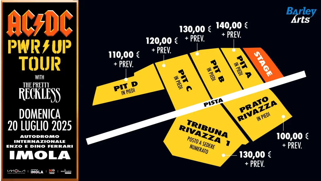 AC/DC concerto IMOLA 2025 - Mappa Area concerto