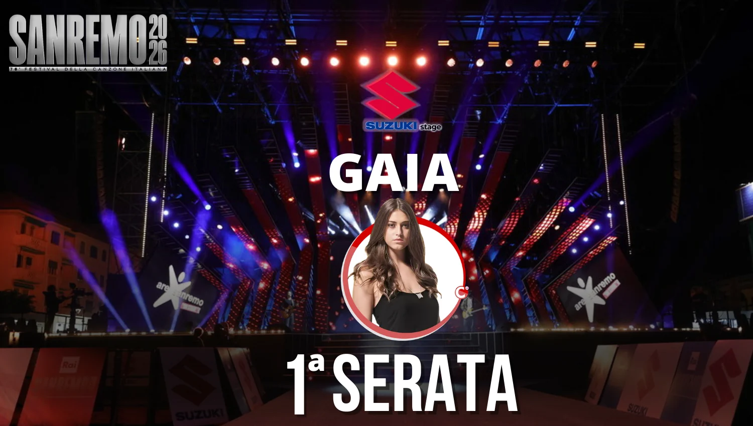 Gaia live al Suzuki Stage - Sanremo 2026: live in Piazza Colombo per la prima serata del festival