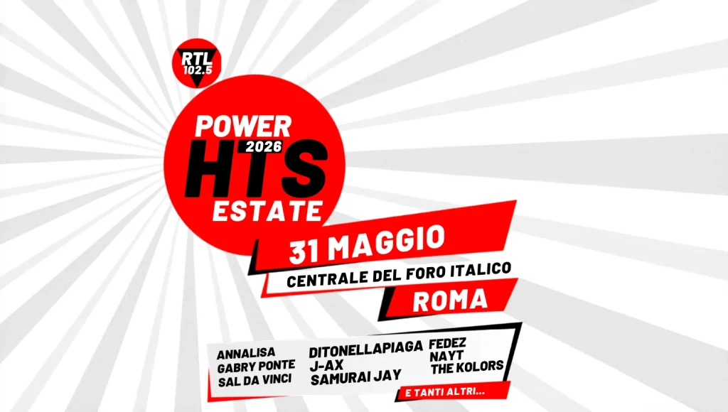 Concerto RTL 102.5 Power Hits Estate 2026 Roma Foro Italico - Dta, info e biglietti