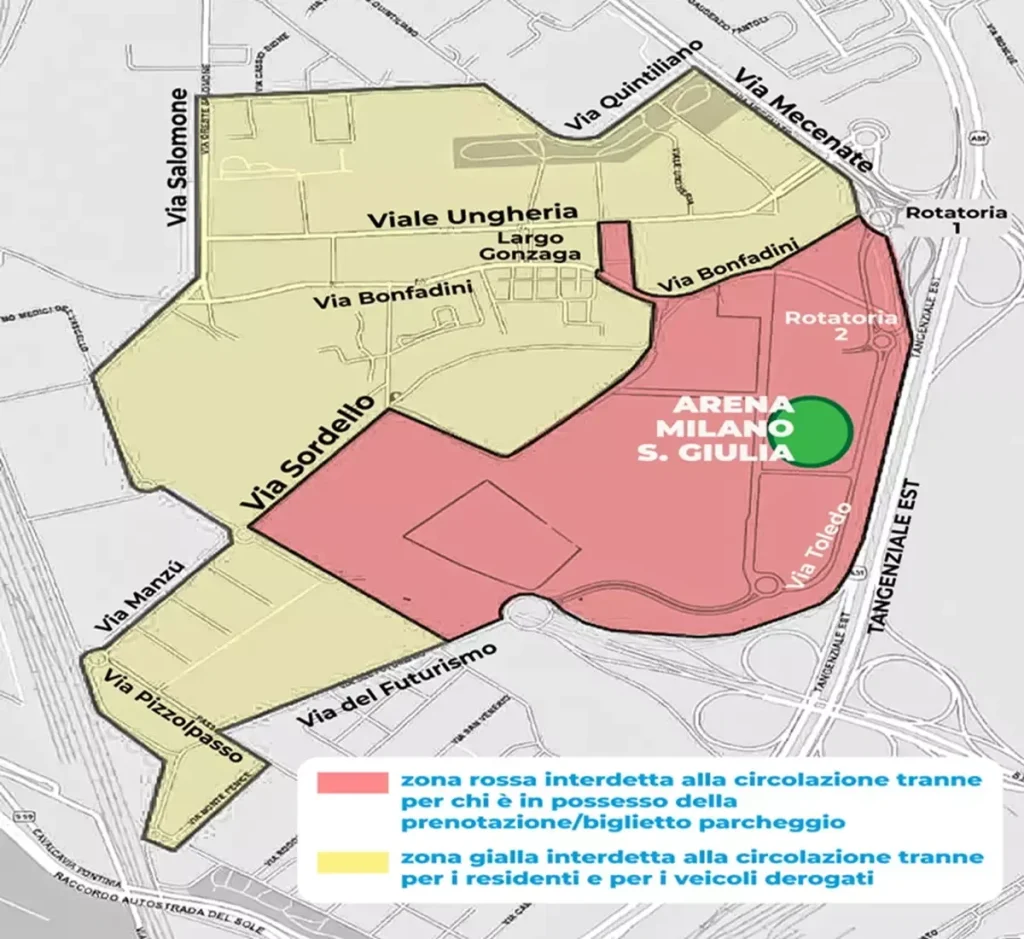 Arena Santa Giulia, Zone ZTL in occasione dei concerti