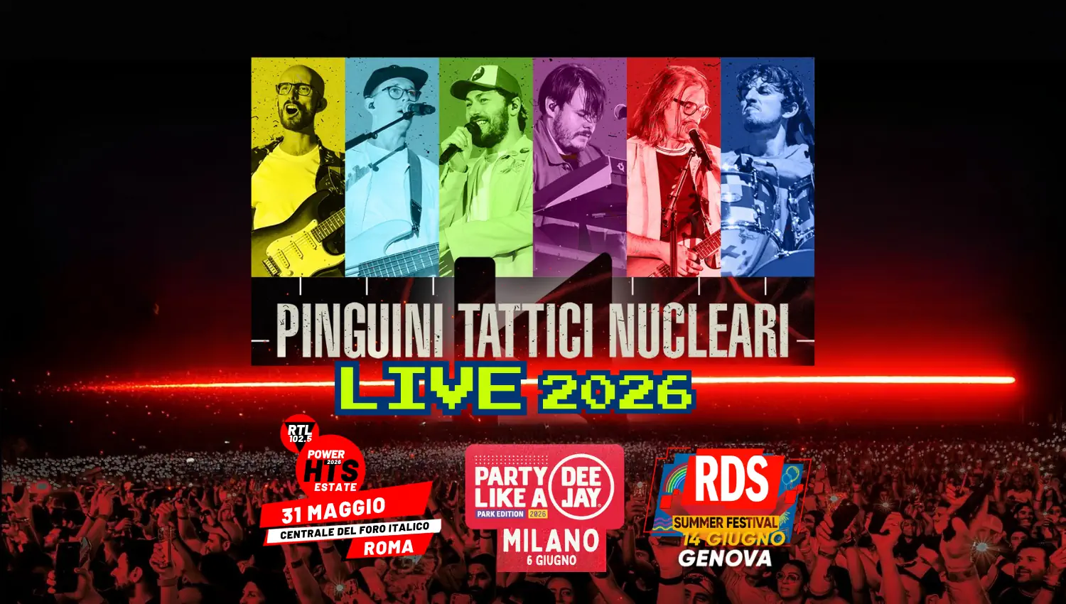 Pinguini Tattici Nucleari concerti 2026 - tre occasioni per vederli live ta maggio e giugno
