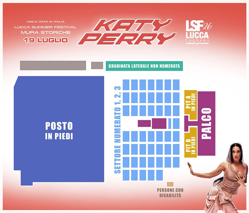 Katy Perry - Mappa location Lucca Summer Festival 2026