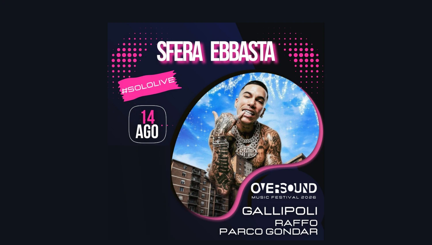 Sfera Ebbasta a Gallipoli il 14 agosto 2026: orario, biglietti e come organizzarsi