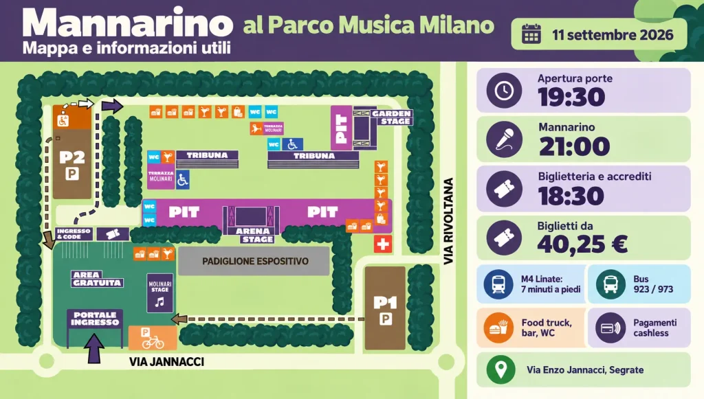 Mannarino live al Parco della Musica Milano - Mappa e info utili - 11 settembre 2026